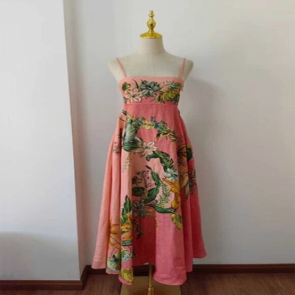 ALEMAIS Papaya floral-print flax midi dress - Picture 2 of 7